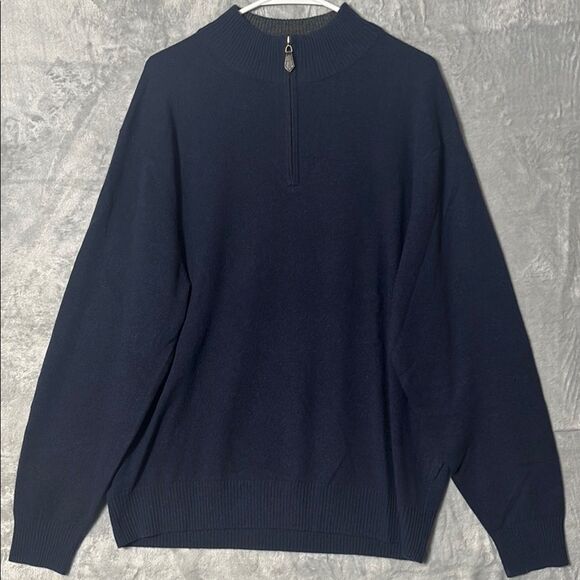 Paolo Mondo Navy 1/4 Zip Long Sleeve 100% Cashmere Pullover Sweater Size XL - Picture 1 of 7